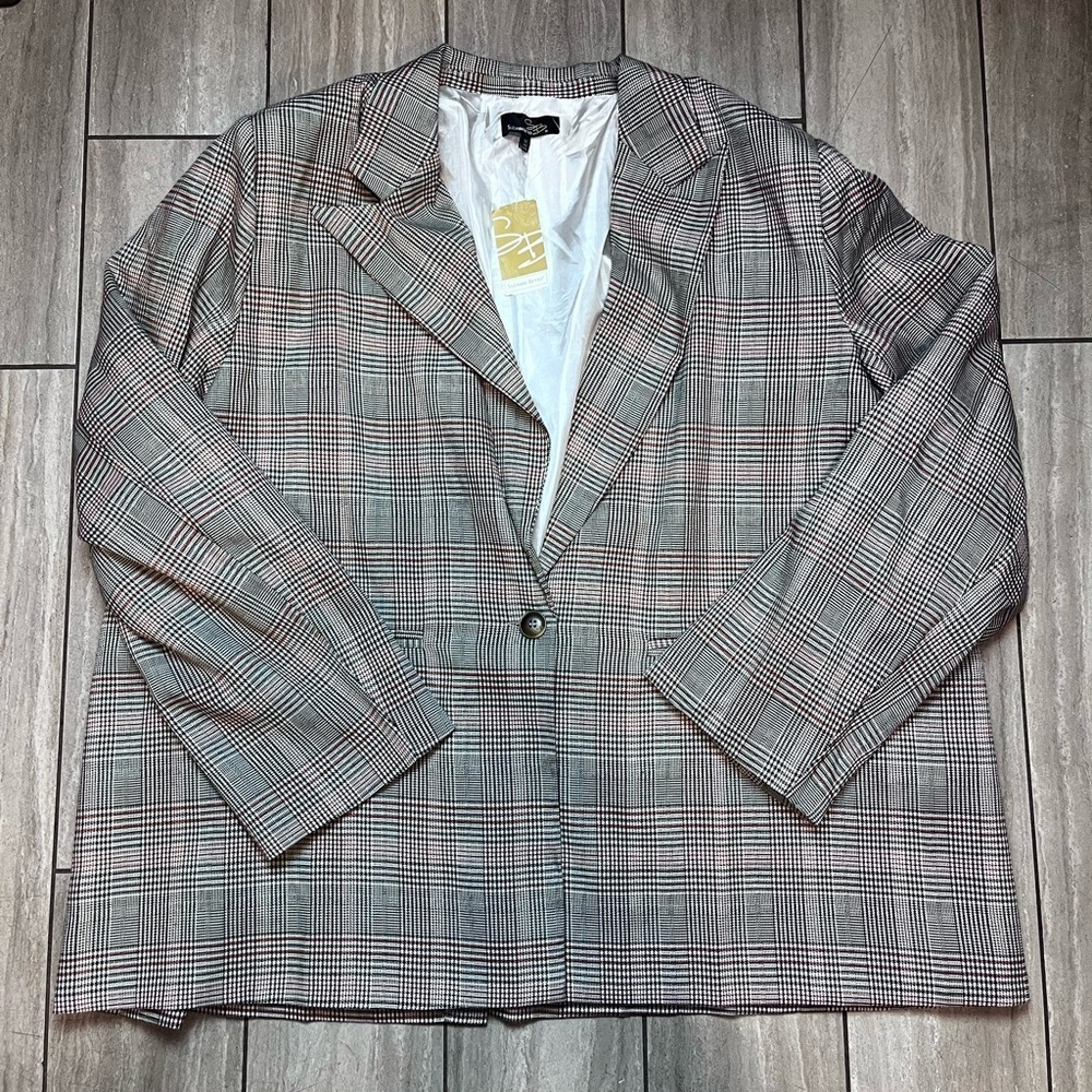 Suzanne Betro Womens Double Breast Plaid New With Tags Blazer Jacket Size 4X
